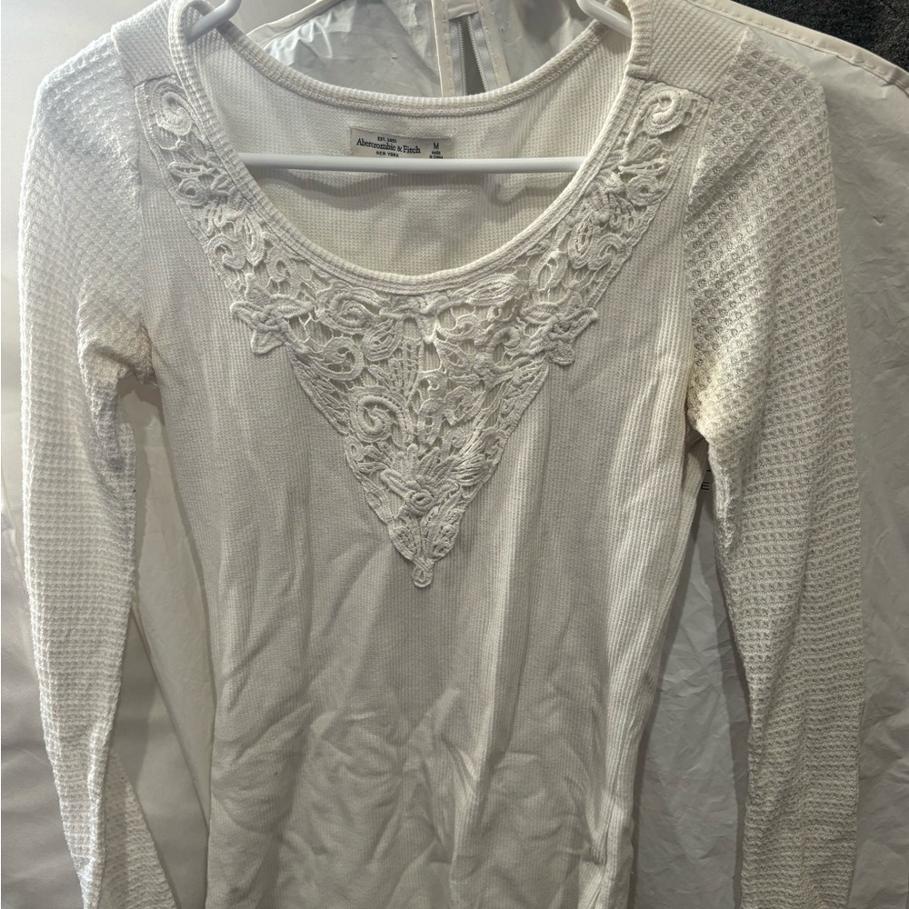 Abercrombie & Fitch White Lace Long Sleeve Top